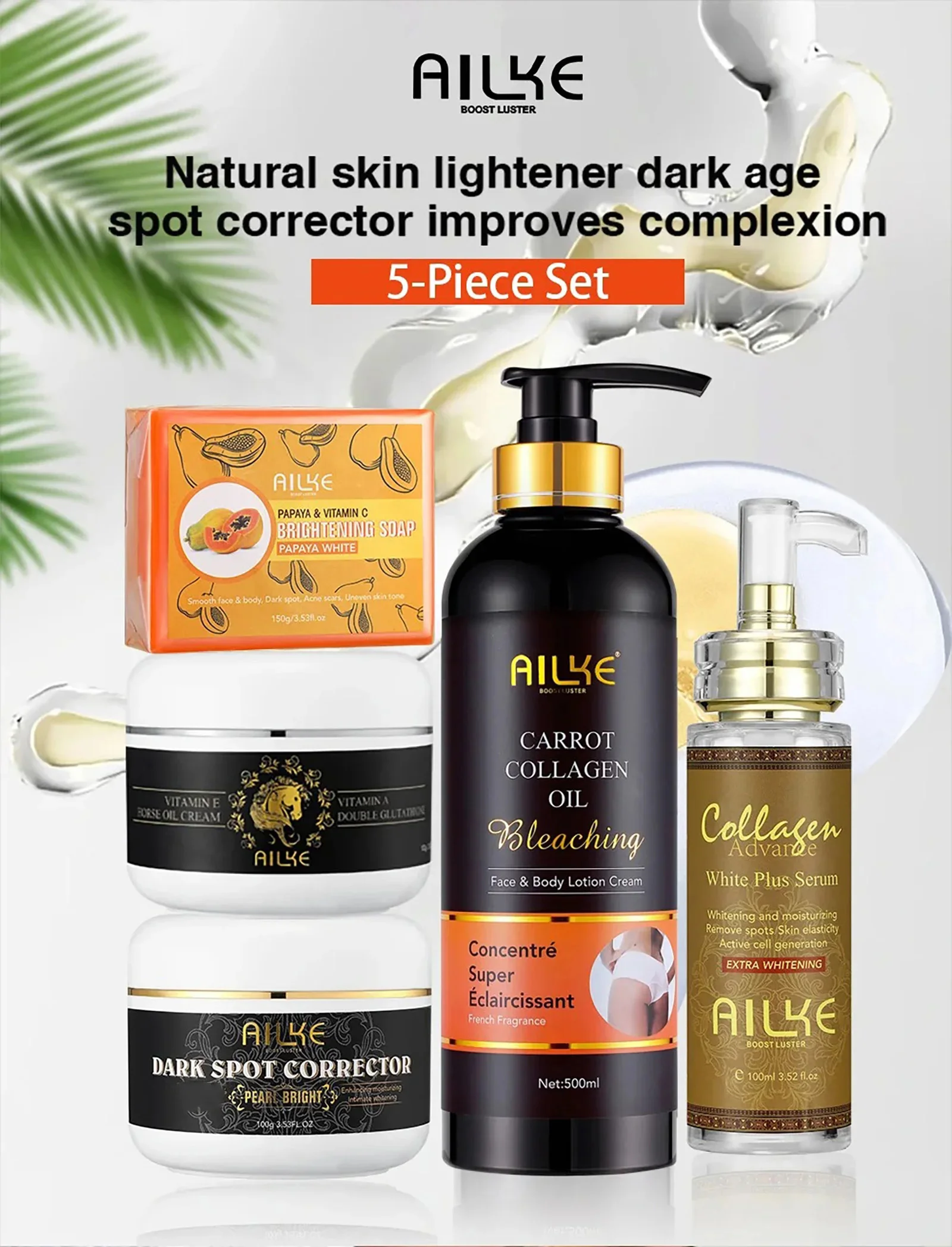 AILKE Whitening Skin Care Set, With Nicotinamide, Glutathione, Moisturizing, Even Skin Tone, Remove Dark Spot, Freckle, Melanin