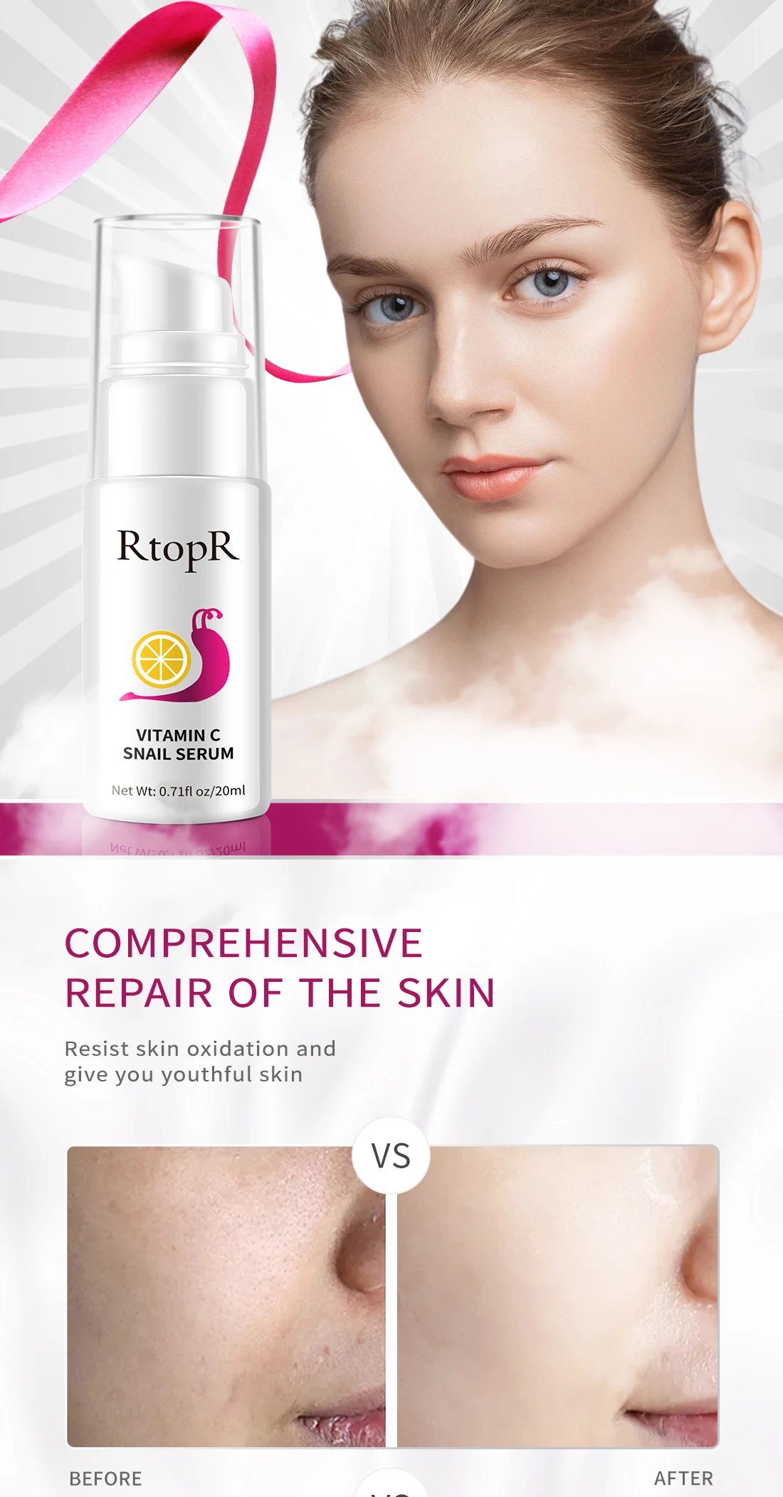 Vitamin C Snail Essence Anti-aging Anti-wrinkle Shrink Pores Whitening Moisturizing Essence Oil Control Face Essence Skin Care