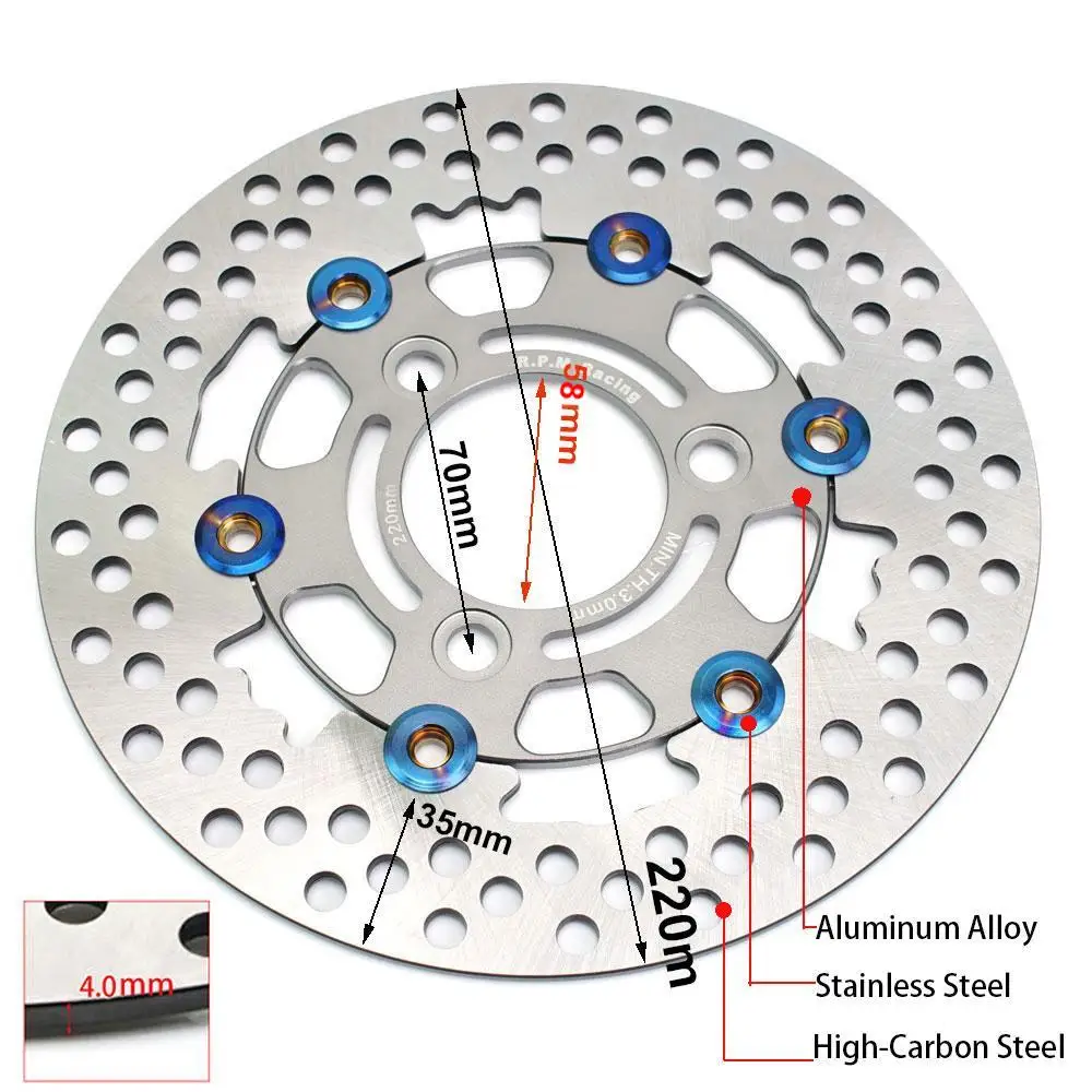 RPM 220mm Brake Caliper Disc Rotor Disk Floating 3 Hole Pitching 70 Universal for Street Bike Pedal Bike Pitbike Honda Yahama