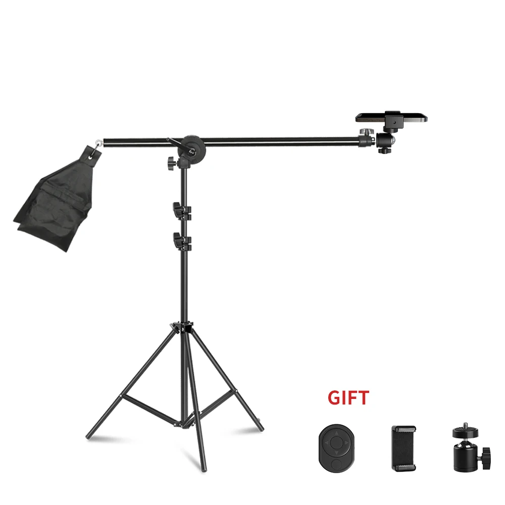 Photo Studio 2M Light Tripod Stand with 135CM Cantilever Boom Arm And Empty Sandbag For Photography Supporting Softbox Lighting