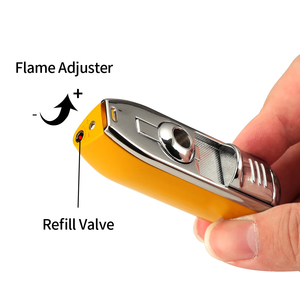 Lighter Metal 3 Jet Butane Gas Torch Smoking Lighter W/ Cigar Punch Stripe Sharp Cigar Lighter