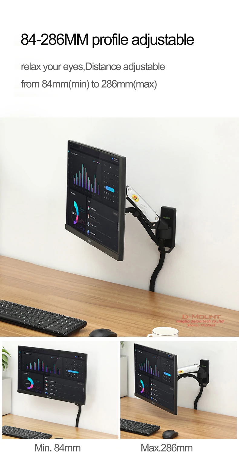 NB F120 17-27' Aluminum GS Gas Spring 360 Rotate Full Motion TV Wall Mount Bracket LCD Monitor Wall Mount Stand Screen Holder