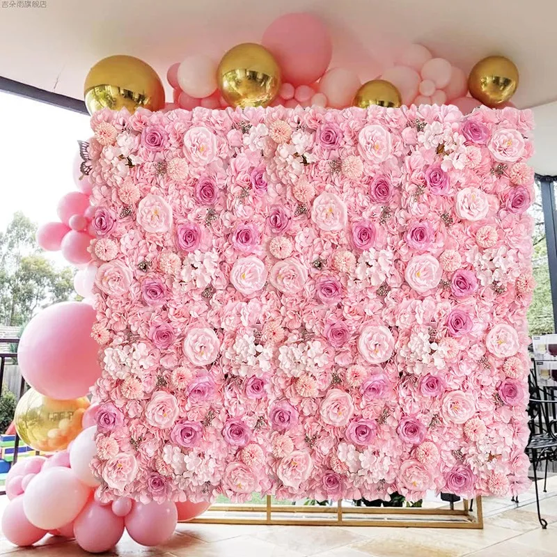 Pink Silk Rose Flower Wall Artificial Flower For Wedding Decoration BabyShow Party Birthday Gift Home Backdrop Decor