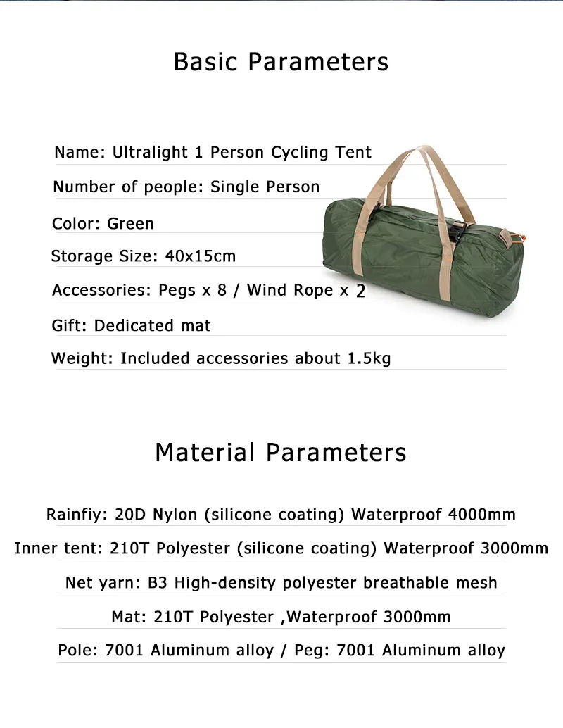 Naturehike Cycling Tent 1 Person Ultralight Outdoor 3 Season Waterproof 20D Nylon Tent Camping Hiking Backpacking Portable Tent