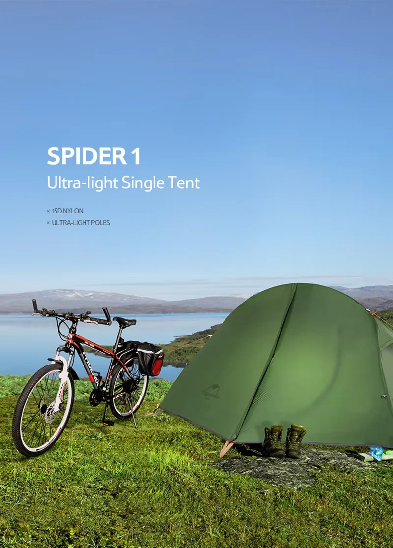 Naturehike Cycling Tent 1 Person Ultralight Outdoor 3 Season Waterproof 20D Nylon Tent Camping Hiking Backpacking Portable Tent