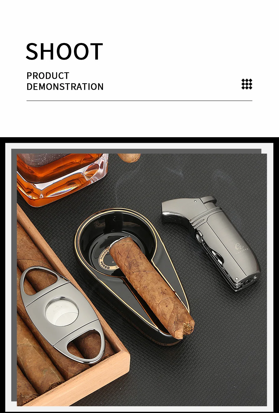 GALINER Travel Cigar Accessories Set Metal Butane Gas Lighter Cigar Cutter Tobacco Guillotine Home Ceramic Cigar Ashtrays
