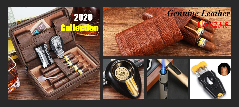 GALINER Travel Cigar Accessories Set Metal Butane Gas Lighter Cigar Cutter Tobacco Guillotine Home Ceramic Cigar Ashtrays