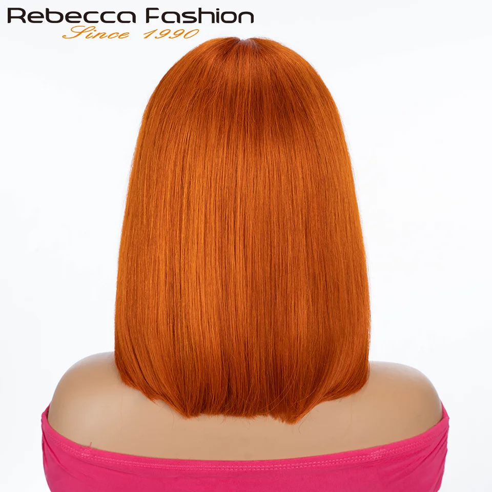 Ginger Short Bob Lace Front Wigs 100% Human Hair Wigs Lace Wigs For Women Blonde Orange Straight Brazilian Hair T Part Wig QVR