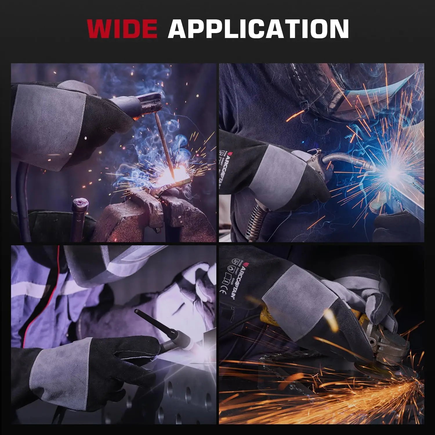 ARCCAPTAIN 16inch Welding Gloves Multifunctional Works Gloves Heat Resistant Mig/Stick/Tig Welder Welding Supplies Gloves