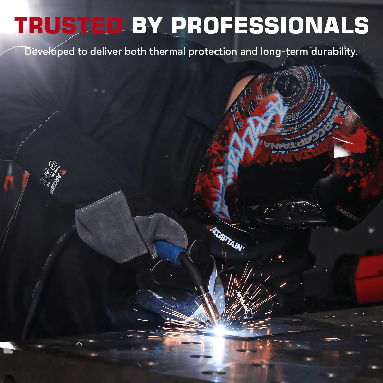 ARCCAPTAIN 16inch Welding Gloves Multifunctional Works Gloves Heat Resistant Mig/Stick/Tig Welder Welding Supplies Gloves