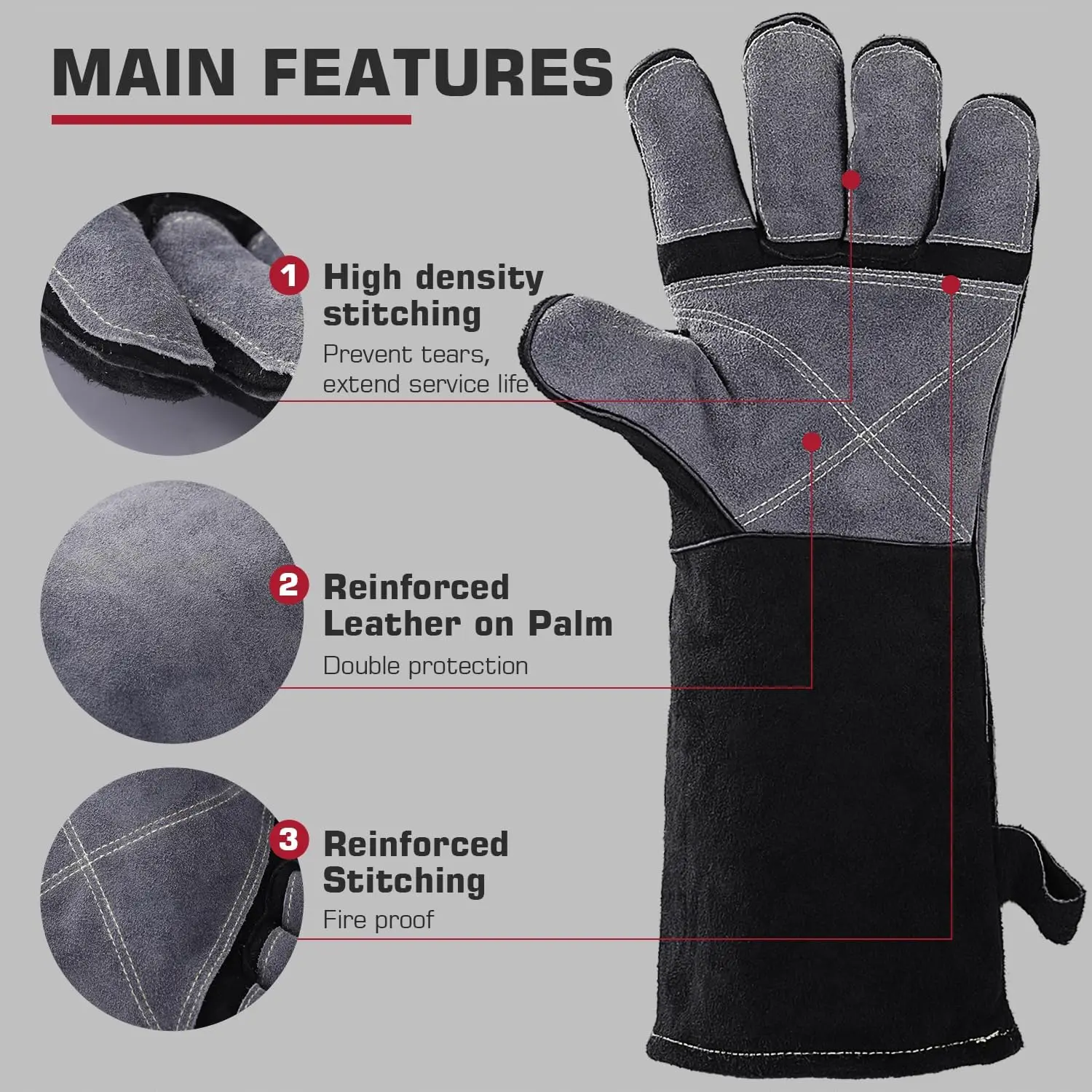 ARCCAPTAIN 16inch Welding Gloves Multifunctional Works Gloves Heat Resistant Mig/Stick/Tig Welder Welding Supplies Gloves