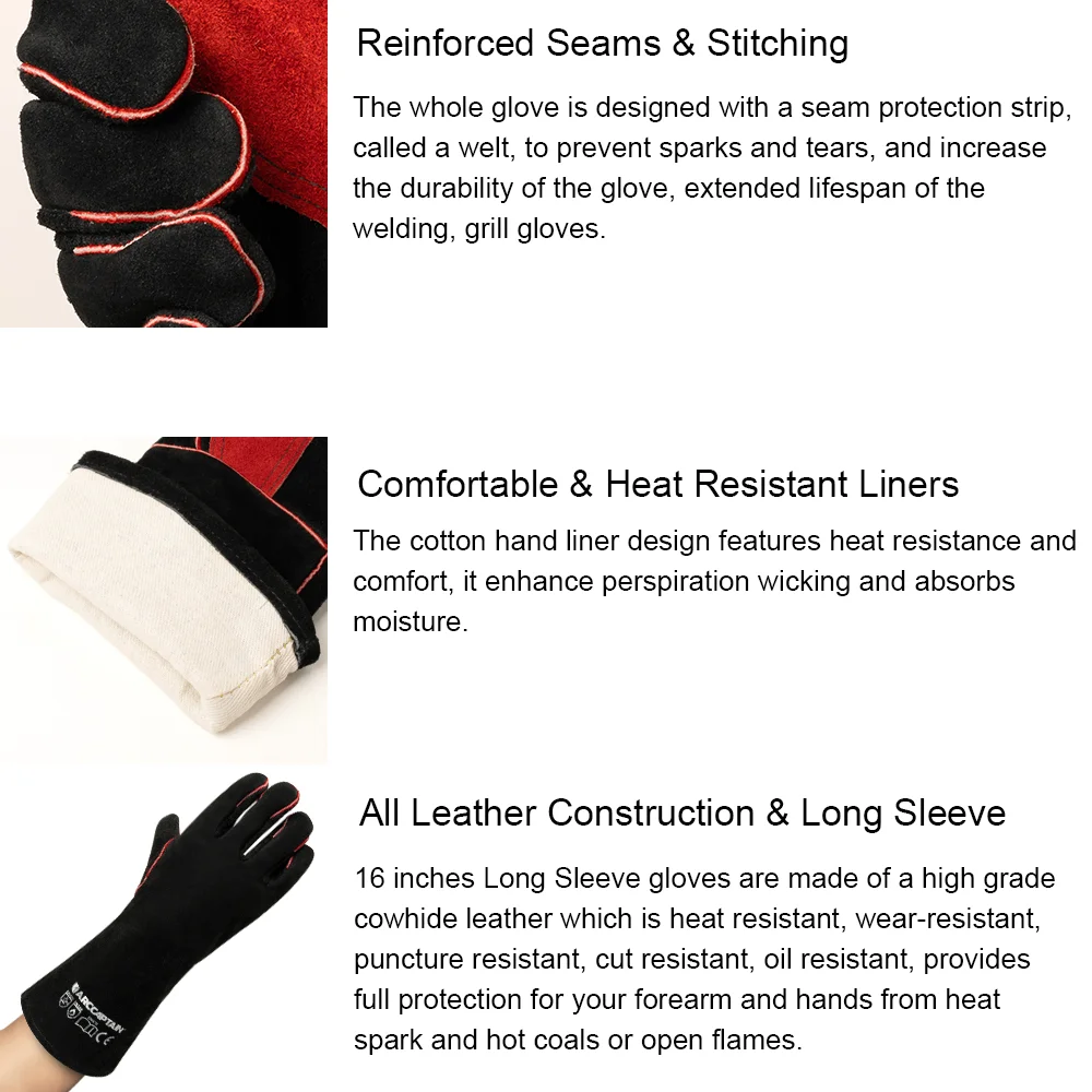 ARCCAPTAIN 16inch Welding Gloves Multifunctional Works Gloves Heat Resistant Mig/Stick/Tig Welder Welding Supplies Gloves
