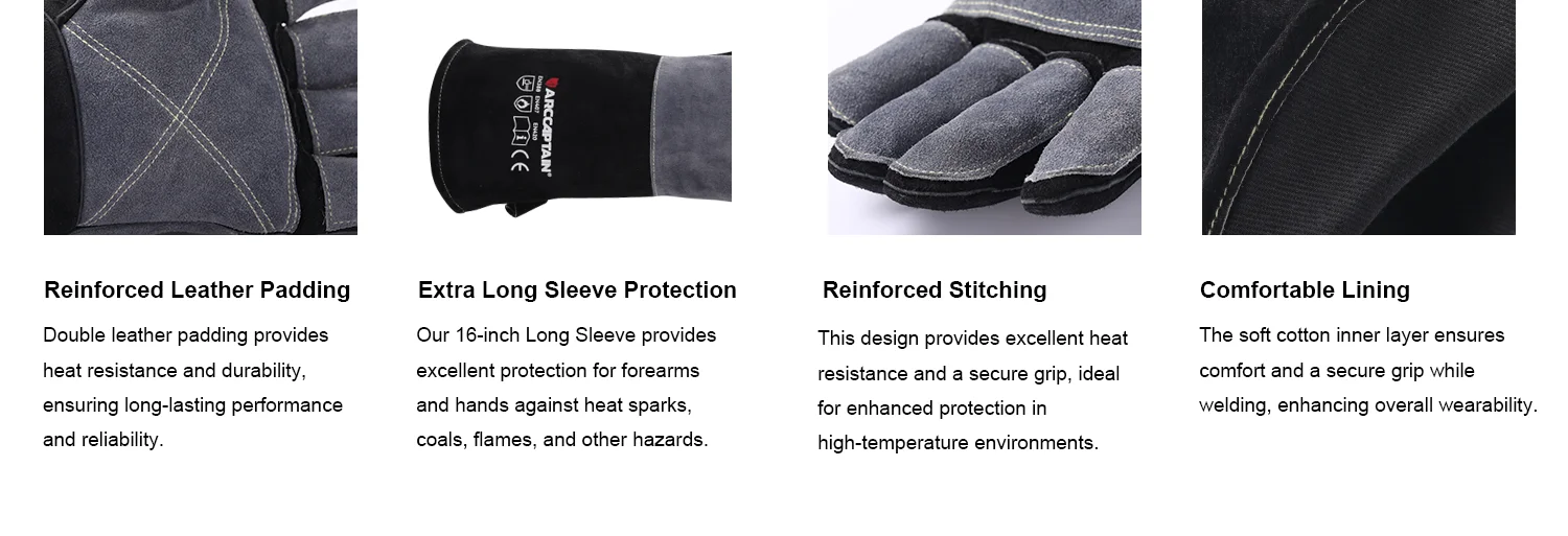 ARCCAPTAIN 16inch Welding Gloves Multifunctional Works Gloves Heat Resistant Mig/Stick/Tig Welder Welding Supplies Gloves