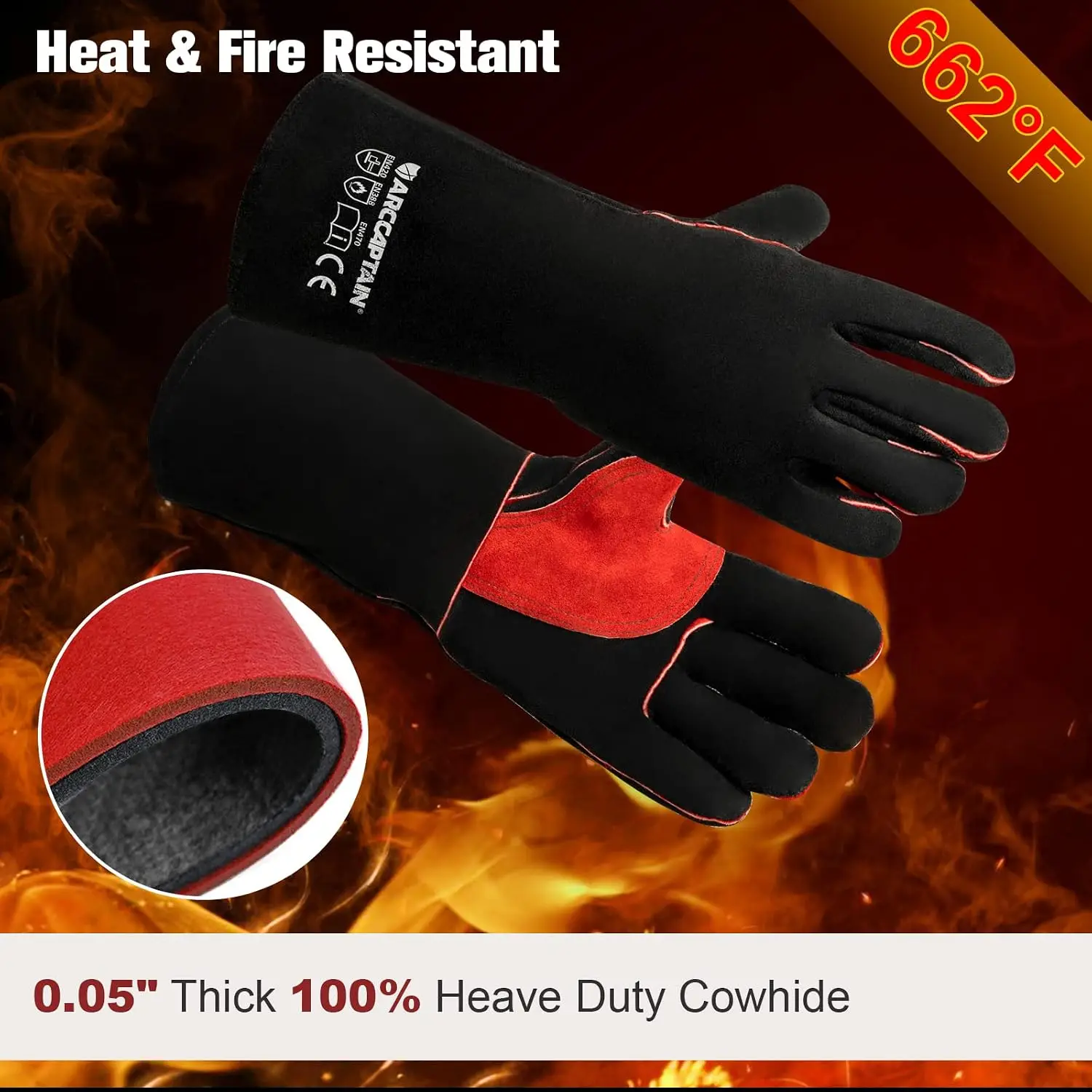 ARCCAPTAIN 16inch Welding Gloves Multifunctional Works Gloves Heat Resistant Mig/Stick/Tig Welder Welding Supplies Gloves