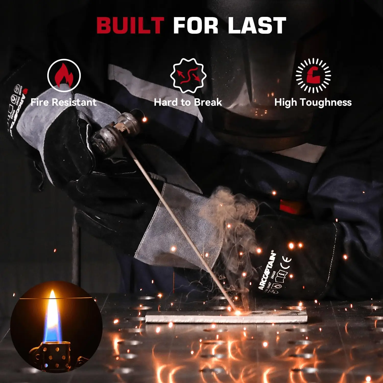 ARCCAPTAIN 16inch Welding Gloves Multifunctional Works Gloves Heat Resistant Mig/Stick/Tig Welder Welding Supplies Gloves