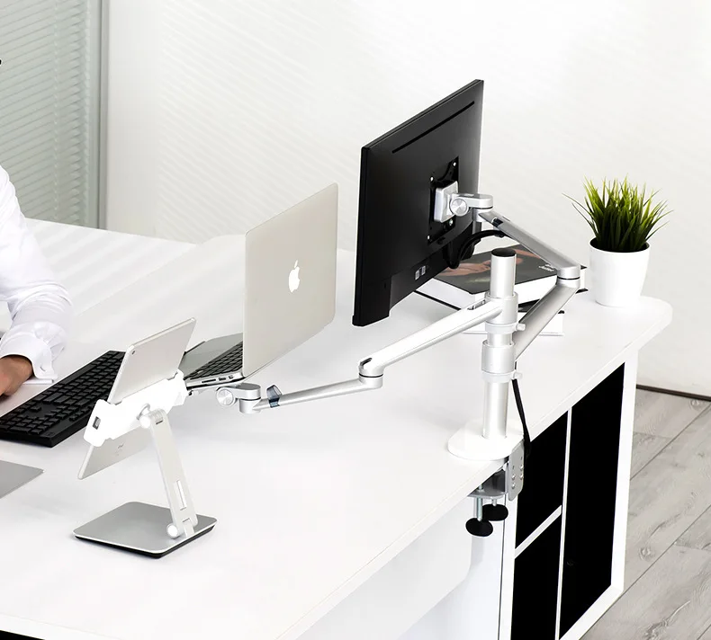 OL-3L OL-3T Aluminum Silver Ergonomics 10'-17' Desk Laptop Stand 32' Monitor Desktop Bracket Computer Mount Full Motion Column