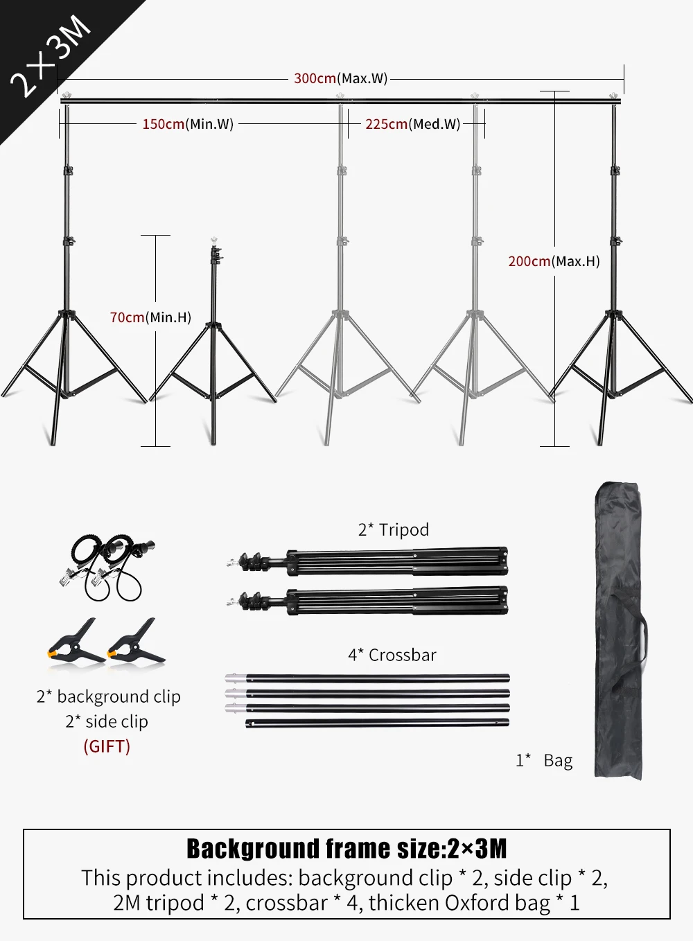 2X2 2X3 2.6X3M Background Stand Photography Photo Studio Green Screen Backdrops Chromakey Support System Frame Video for Parties