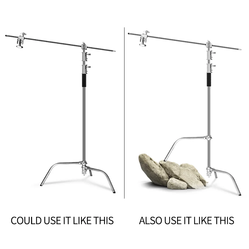 C-Stand Photography Stand Stainless Steel with Hold Arm and Grip Head Upgraded Max Height 260cm with One Adjustable Magical Leg