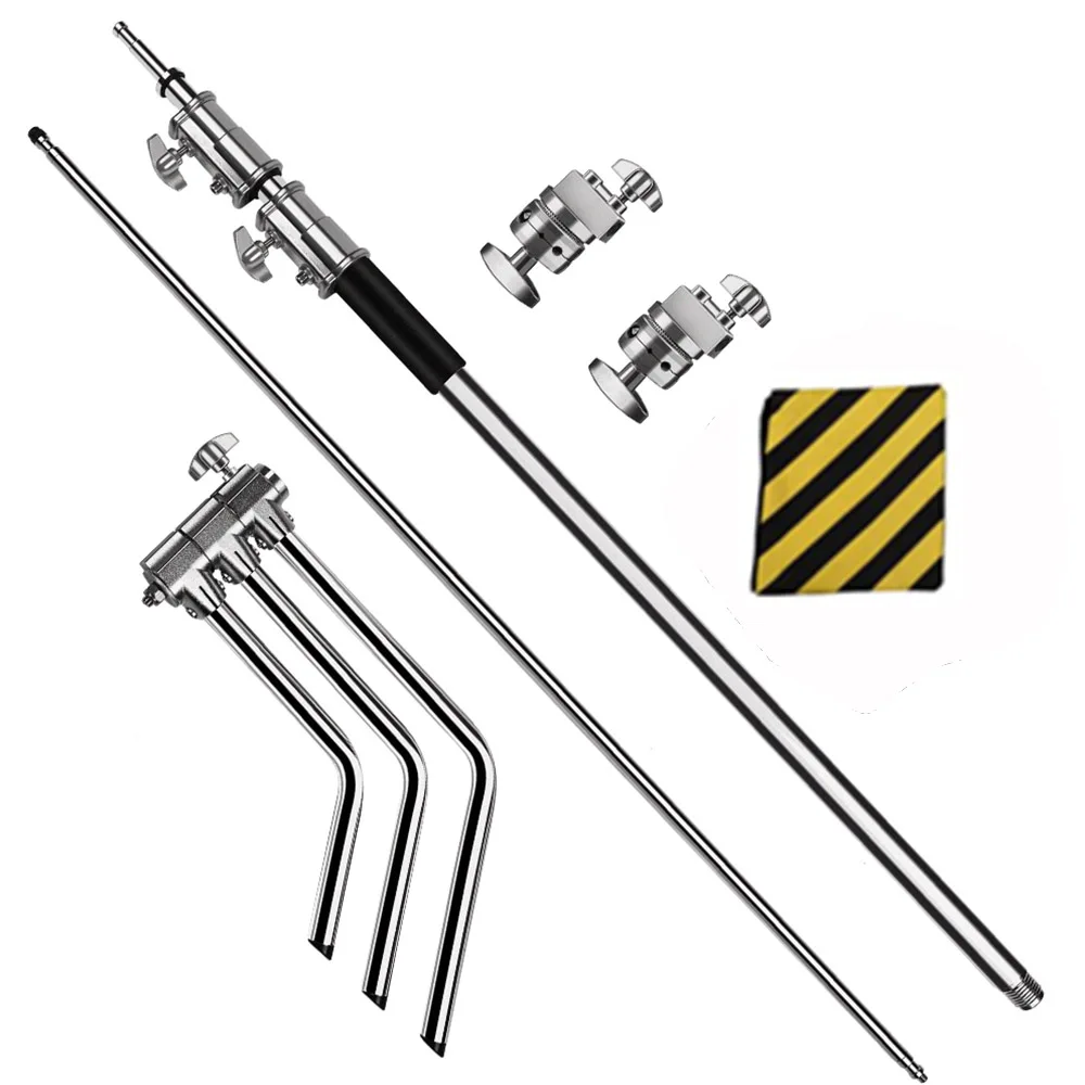 C-Stand Photography Stand Stainless Steel with Hold Arm and Grip Head Upgraded Max Height 260cm with One Adjustable Magical Leg