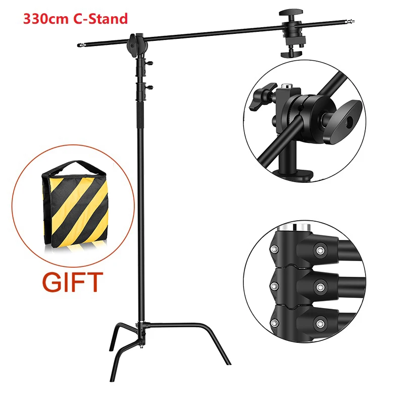 C-Stand Photography Stand Stainless Steel with Hold Arm and Grip Head Upgraded Max Height 260cm with One Adjustable Magical Leg