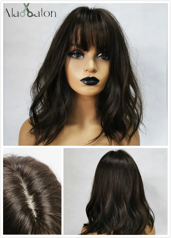 ALAN EATON Synthetic Wigs Long Straight Layered Hairstyle Ombre Black Brown Blonde Gray Ash Full Wigs with Bangs for Black Women