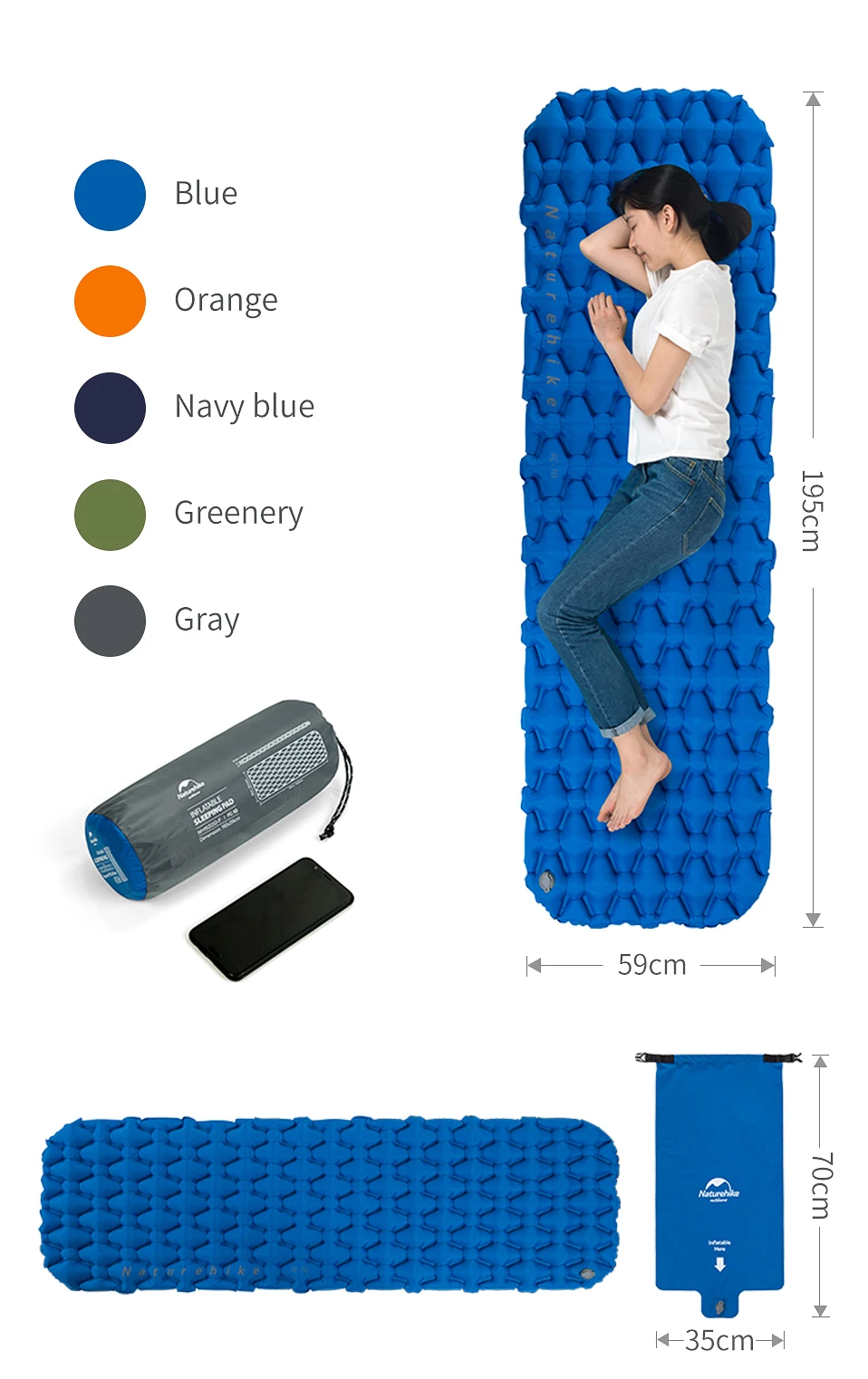 Naturehike Inflatable Mattress Air Mattress Ultralight Outdoor Sleeping Pad Folding Bed Sleeping Mat Hiking Camping Mattress