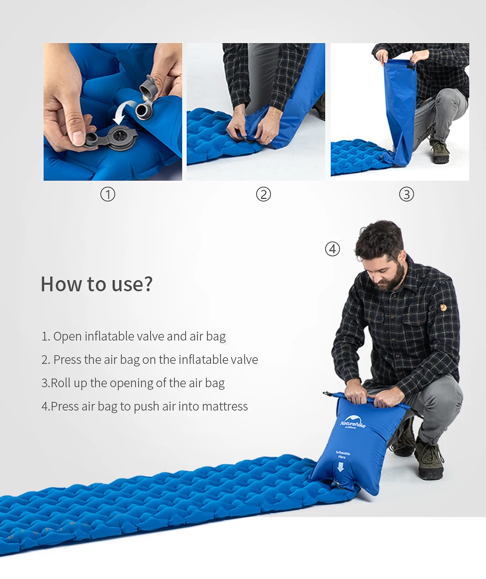 Naturehike Inflatable Mattress Air Mattress Ultralight Outdoor Sleeping Pad Folding Bed Sleeping Mat Hiking Camping Mattress