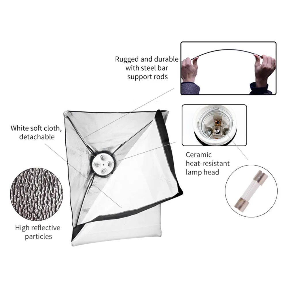 SH Photo Studio Softbox Light Kit Photographic Equipment Four Lamp Holders Continuous Light System With E27 Bulb Accessories