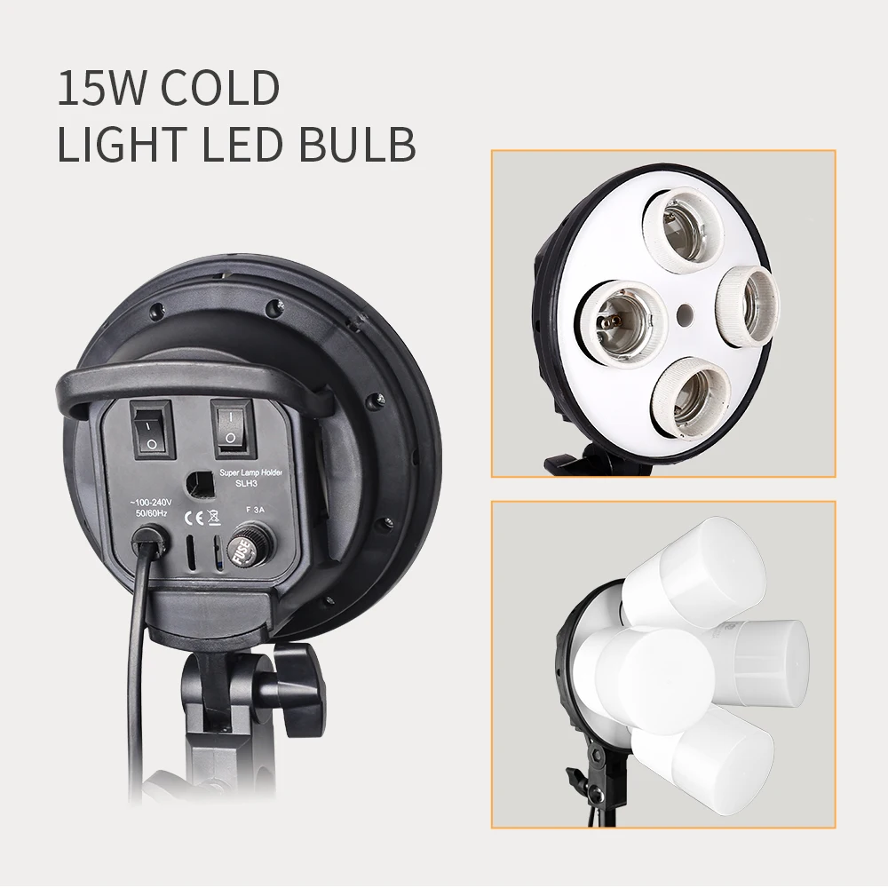 SH Photo Studio Softbox Light Kit Photographic Equipment Four Lamp Holders Continuous Light System With E27 Bulb Accessories