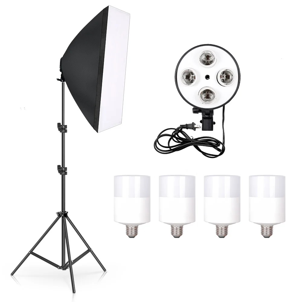 SH Photo Studio Softbox Light Kit Photographic Equipment Four Lamp Holders Continuous Light System With E27 Bulb Accessories