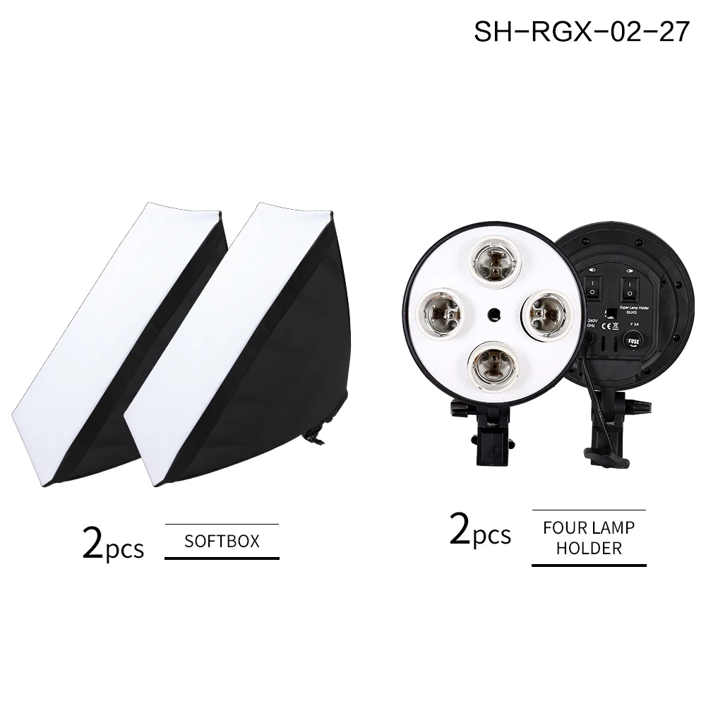 SH Photo Studio Softbox Light Kit Photographic Equipment Four Lamp Holders Continuous Light System With E27 Bulb Accessories