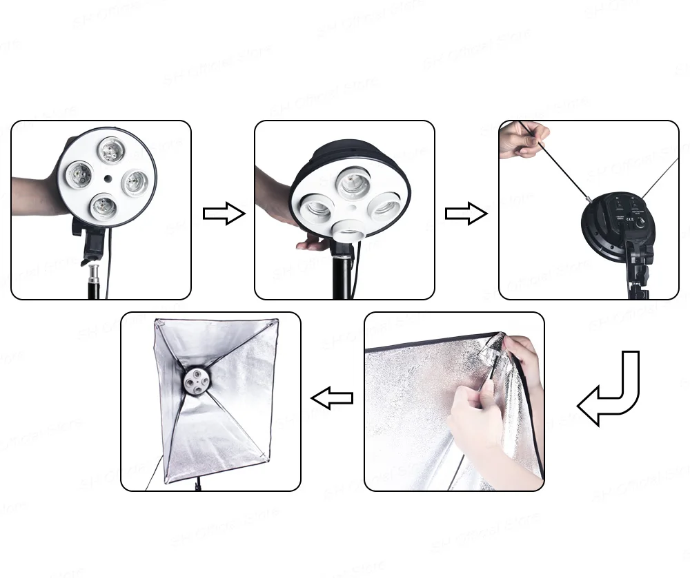 SH Photo Studio Softbox Light Kit Photographic Equipment Four Lamp Holders Continuous Light System With E27 Bulb Accessories