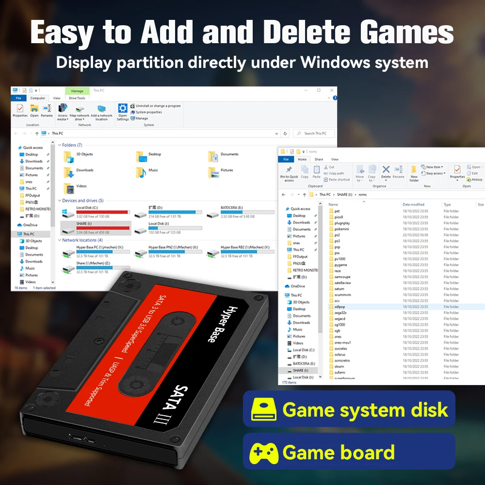 Batocera.Linux 35 2TB Gaming HDD Portable Game Hard Drive with 52000+ Games for PS3/PS2/Wii/WiiU/N64/MAME/SS, Compatible with PC
