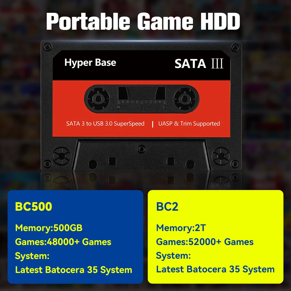 Batocera.Linux 35 2TB Gaming HDD Portable Game Hard Drive with 52000+ Games for PS3/PS2/Wii/WiiU/N64/MAME/SS, Compatible with PC