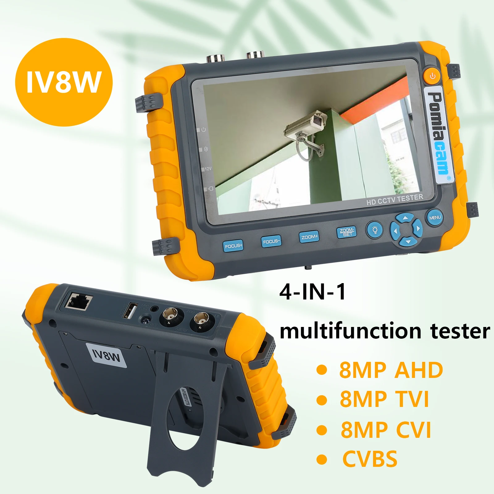 5.0 inch Monitor CVBS 8MP AHD/CVI/TVI 4-In-1 Camera Tester IV8W Tester Portable Tester Support PTZ Audio VGA HDMI Input