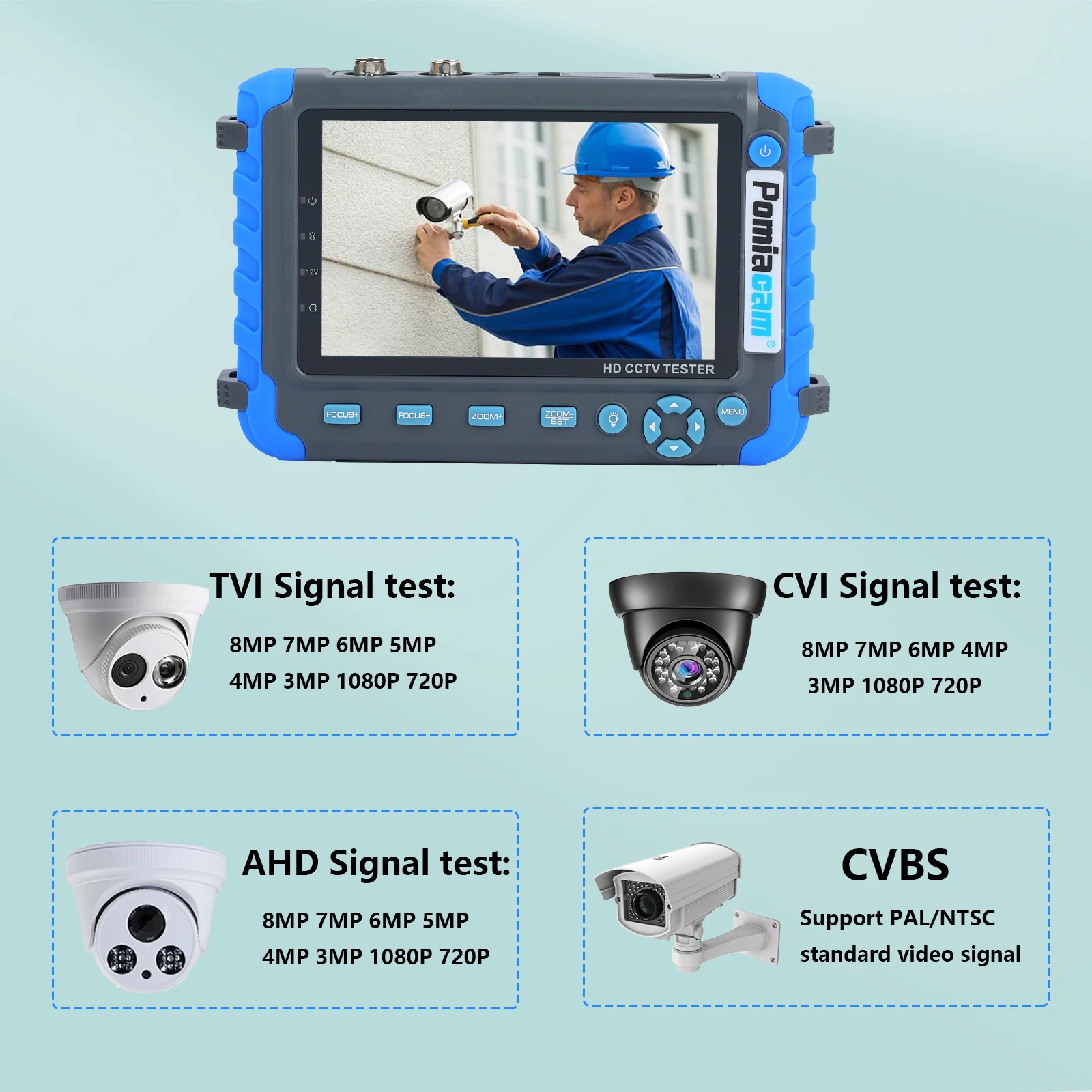 5.0 inch Monitor CVBS 8MP AHD/CVI/TVI 4-In-1 Camera Tester IV8W Tester Portable Tester Support PTZ Audio VGA HDMI Input