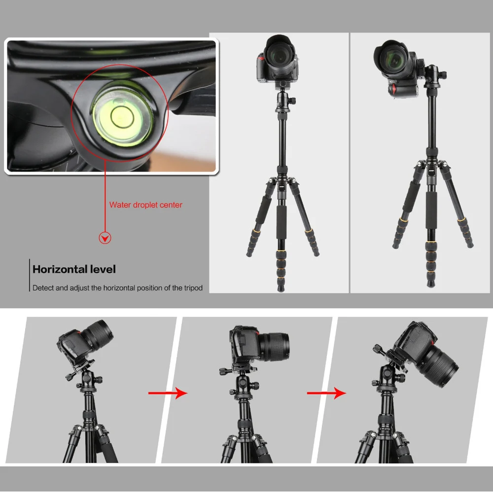 Walkingway Aluminum Protable Q666 Professional Travel Camera Tripod Monopod Ball Head&Phone Holder for DSLR Smartphone Video