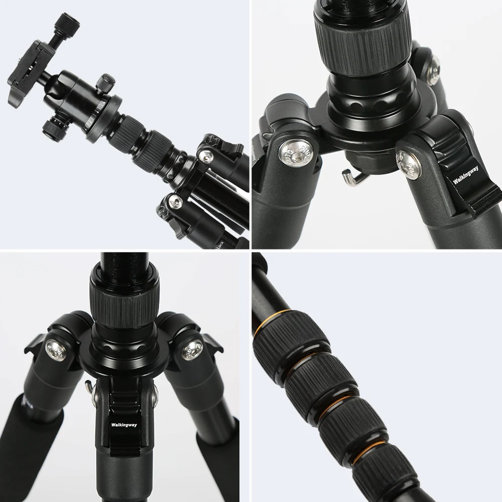 Walkingway Aluminum Protable Q666 Professional Travel Camera Tripod Monopod Ball Head&Phone Holder for DSLR Smartphone Video