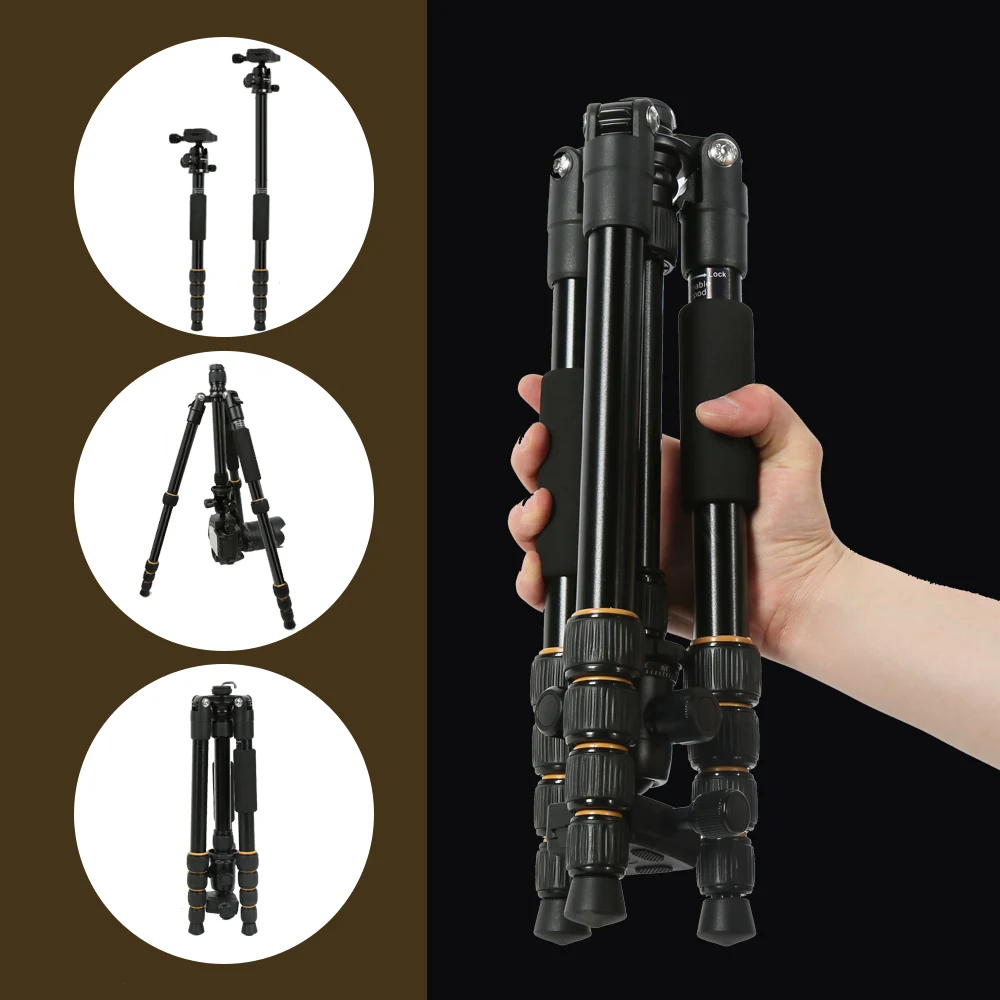 Walkingway Aluminum Protable Q666 Professional Travel Camera Tripod Monopod Ball Head&Phone Holder for DSLR Smartphone Video