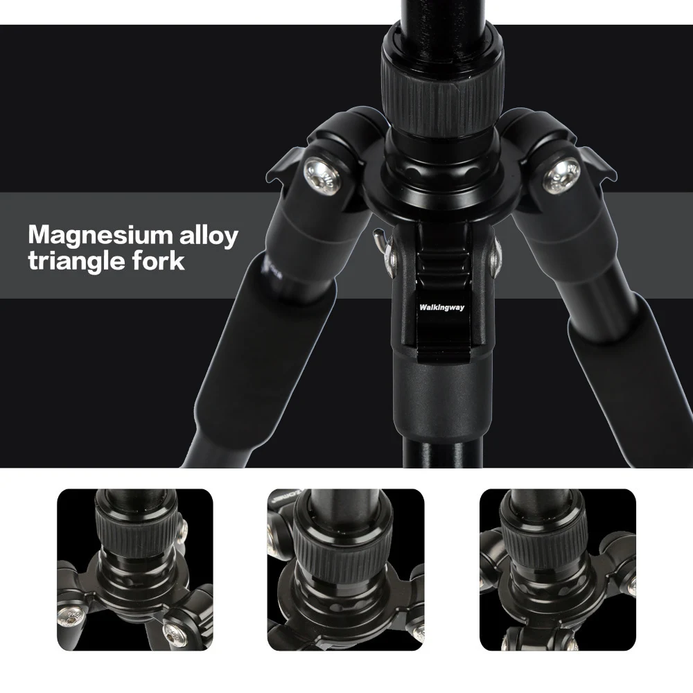 Walkingway Aluminum Protable Q666 Professional Travel Camera Tripod Monopod Ball Head&Phone Holder for DSLR Smartphone Video