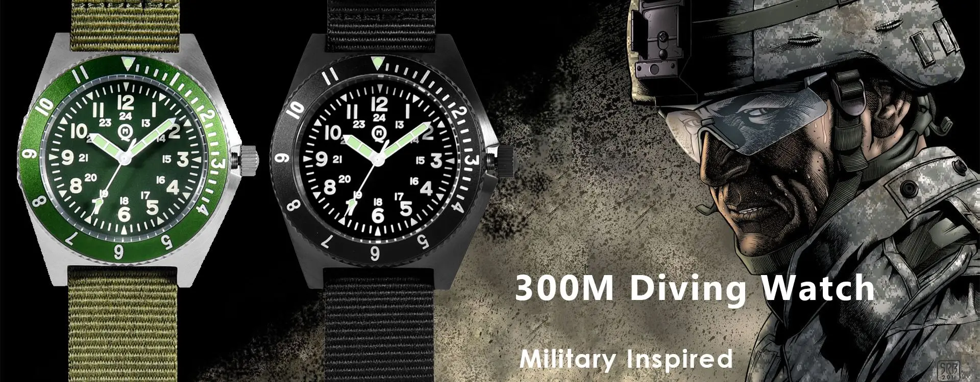QM 'Vietnam' Men's Luminous Dive Watch US Special Forces UDT Military 300M Diver C3 SM8019DC