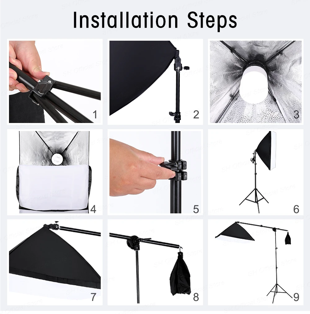 Photography Lighting Kit With 2x2M Photo Background Muslin Backdrops Softbox Light Stand Portable Bag Soft BoxFor Photo Studio