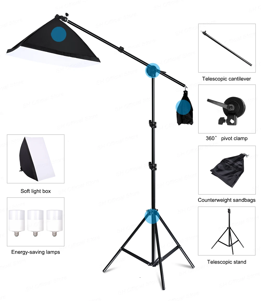 Photography Lighting Kit With 2x2M Photo Background Muslin Backdrops Softbox Light Stand Portable Bag Soft BoxFor Photo Studio