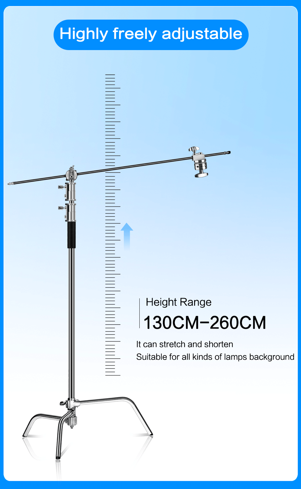 SH C Stand Stainless Steel Kit Light Stand With Weight Bag Photo Studio Accessories Extension Rod 2.49M Length Arm Cross Boom