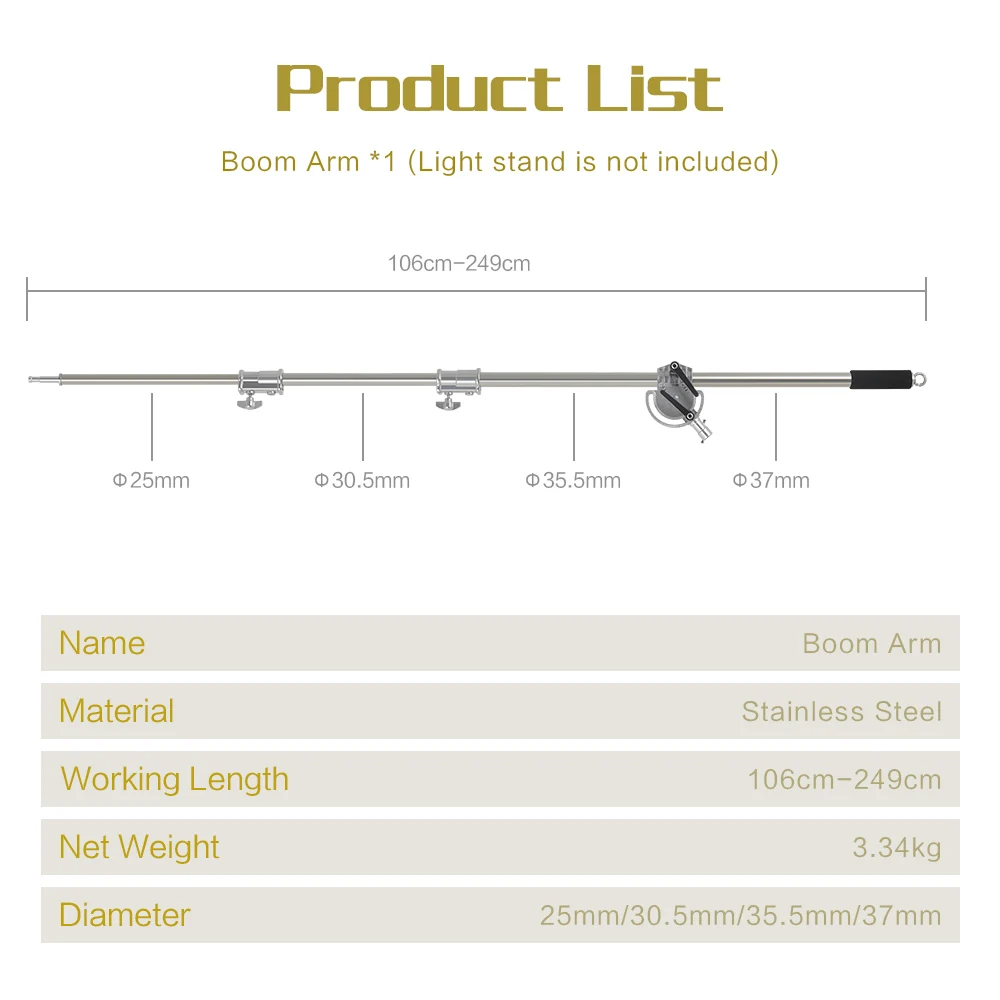 SH C Stand Stainless Steel Kit Light Stand With Weight Bag Photo Studio Accessories Extension Rod 2.49M Length Arm Cross Boom