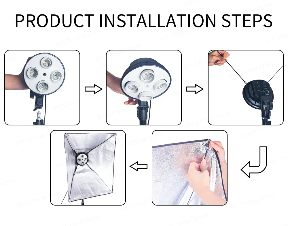 SH Photography Four Lamp Holder Softbox 50x70CM Photo Studio Lighting Kit Softbox Kits Soft Box Photographic Equipment E27 Base