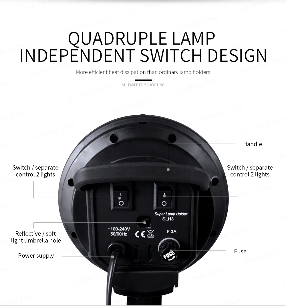 SH Photography Four Lamp Holder Softbox 50x70CM Photo Studio Lighting Kit Softbox Kits Soft Box Photographic Equipment E27 Base