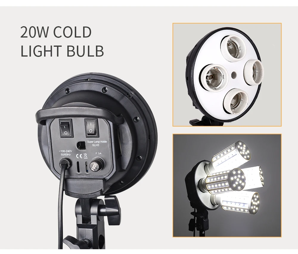 SH Photography Four Lamp Holder Softbox 50x70CM Photo Studio Lighting Kit Softbox Kits Soft Box Photographic Equipment E27 Base