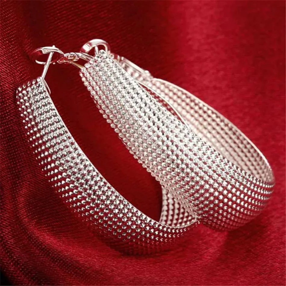 New 925 Sterling Silver Hoop Earrings For Women Wedding Gift Fine Europe Jewelry Christmas Gift Engagement Party