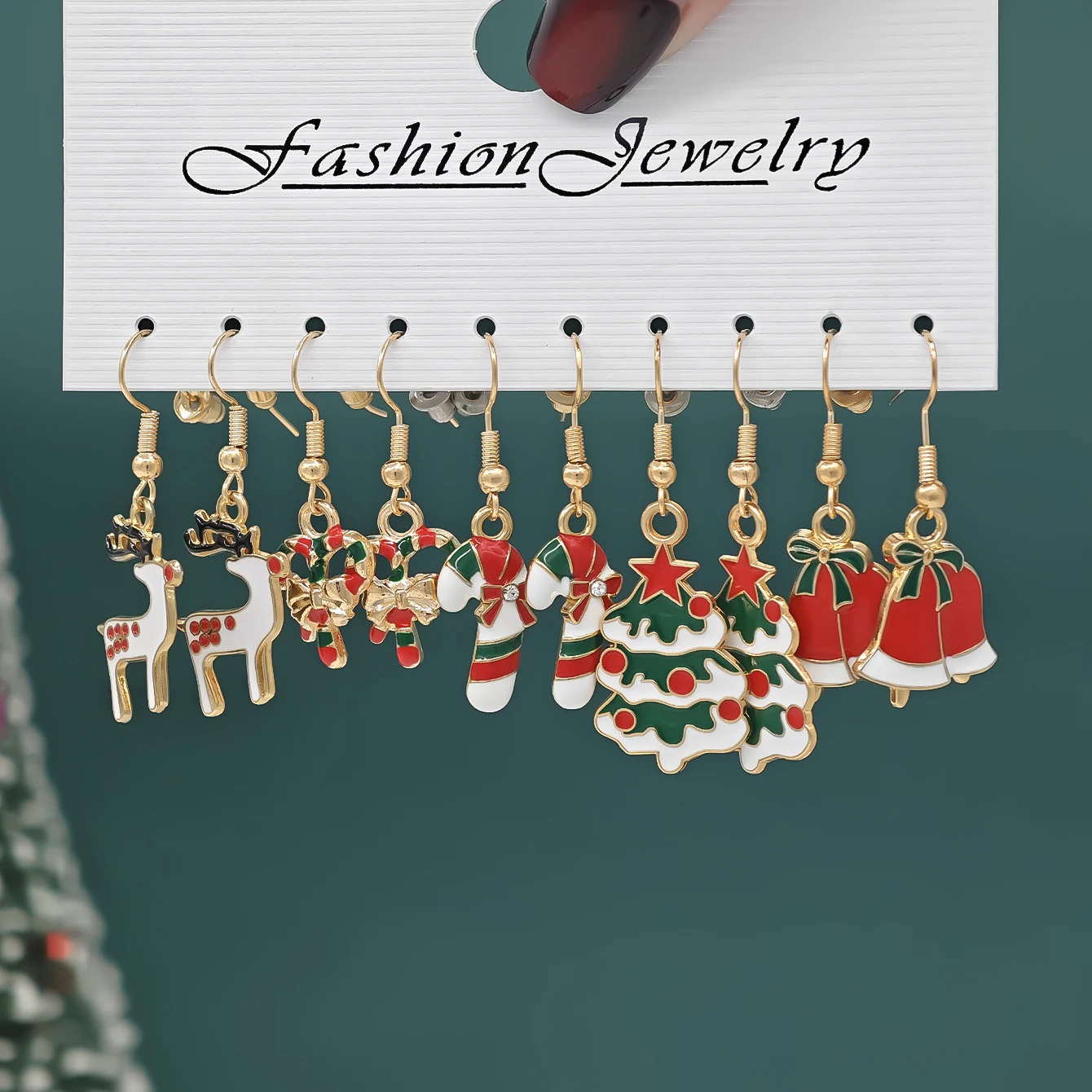 10/40pcs New Christmas Set Cross Border Cartoon Dripping Oil Elk Santa Claus Christmas Tree Earrings for Women